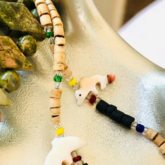 Vintage Heishi Fetish Animal Necklace & Unakite Bracelet - Picture 14 of 16